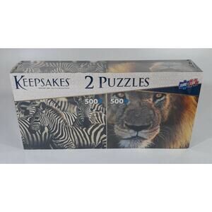 KEEPSAKES 2 PUZZLE SET-ZEBRAS + LION - Both 500 Pieces - TCG Toys ZOO